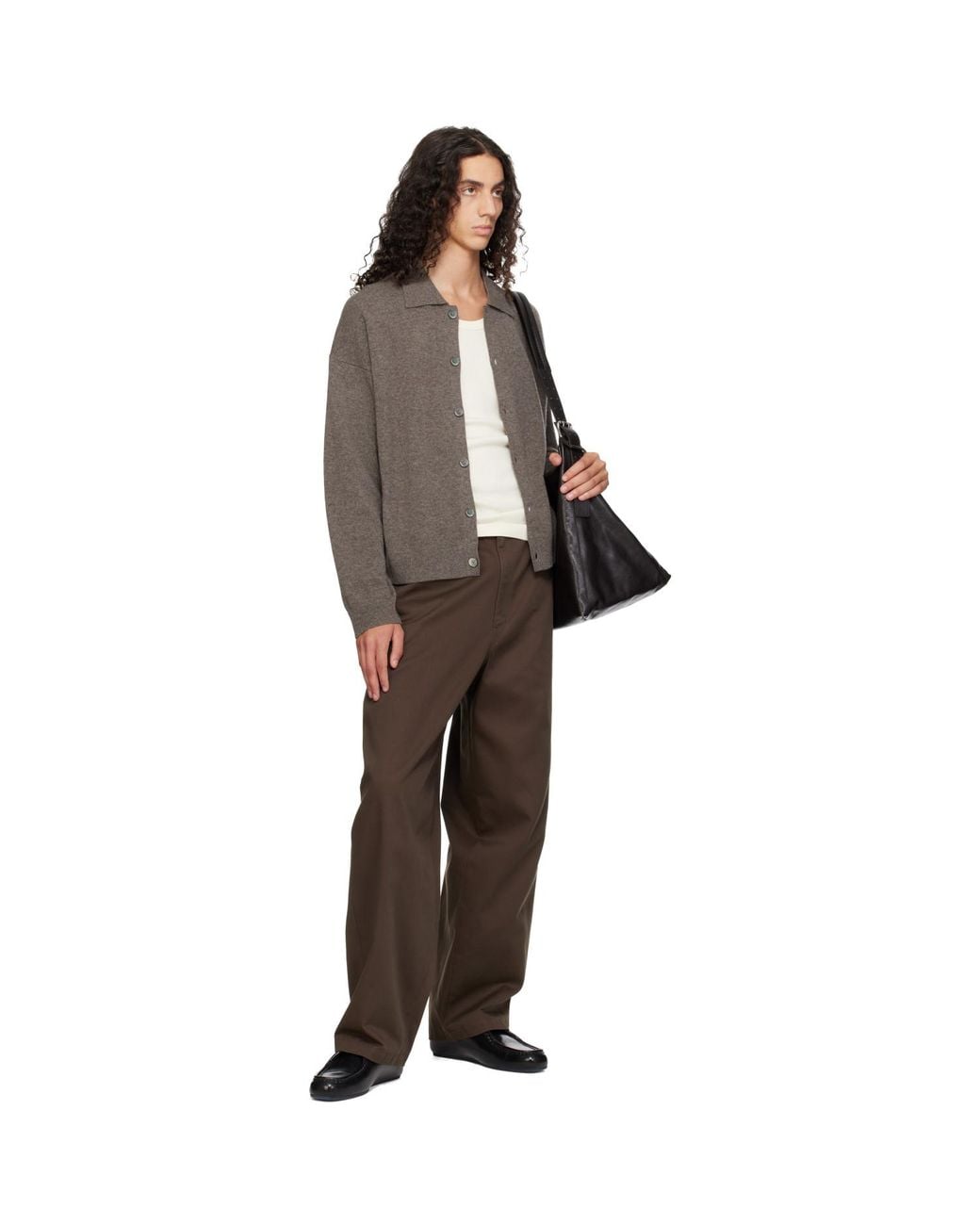 YACAIA Brown Taupe Y-0017 Oversized Merino Cashmere Cardigan for men