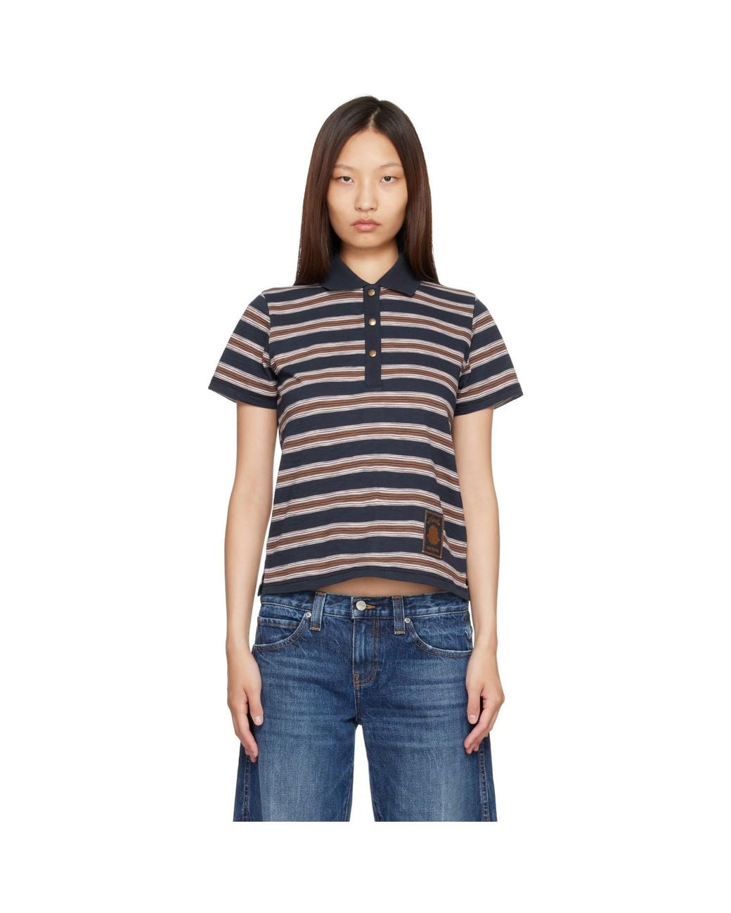 Moncler Blue Striped Cotton Polo
