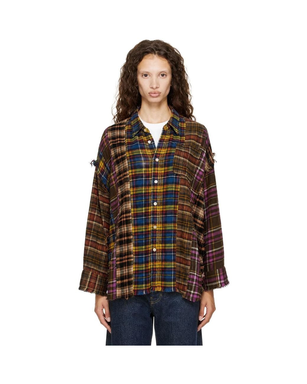 R13 Brown Spliced Drop Neck Shirt