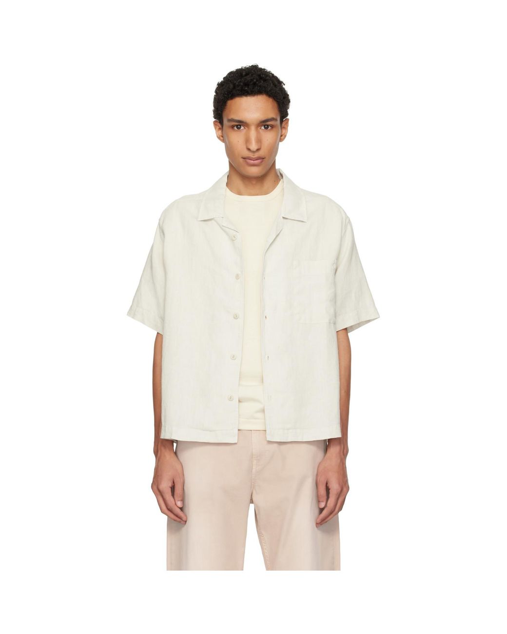 Merz B. Schwanen Natural Off- Linen Bowling Shirt for men