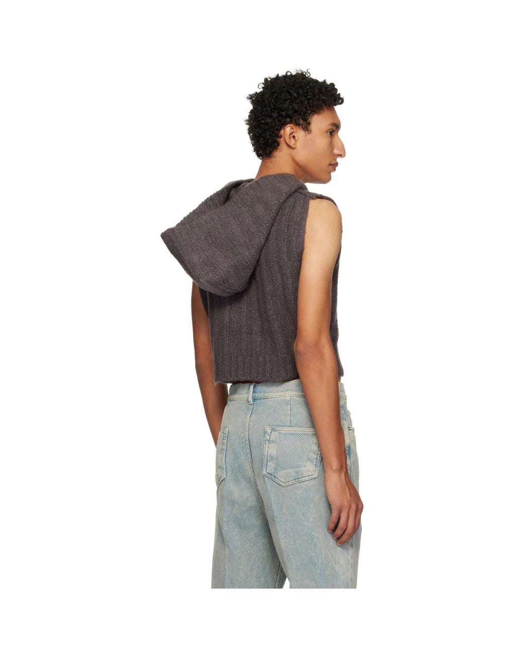 Rick Owens Gray Tower Cropped Hooded Tank Top for men