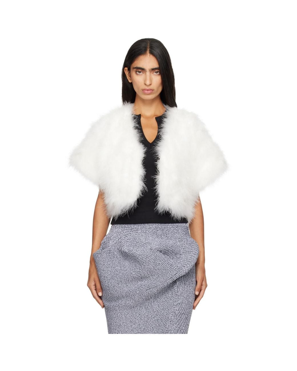 Yves Salomon White Off- Feather Cape Jacket