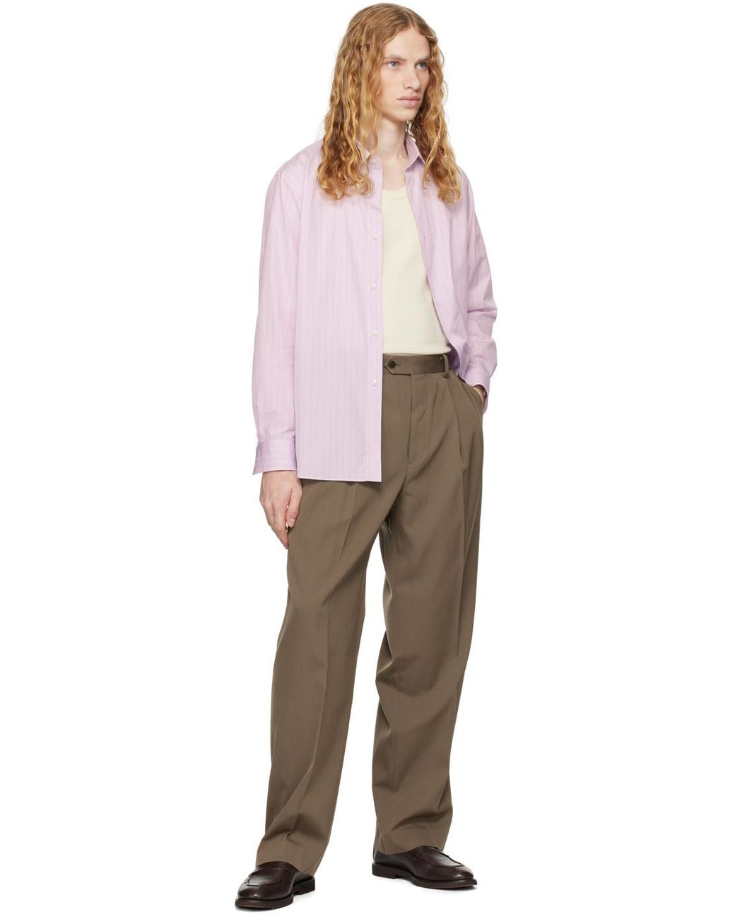 AURALEE Taupe Light Wool Max Gabardine Two-Tuck Trousers in AURALEE Taupe Light Wool Max Gabardine Two-Tuck Trousers in