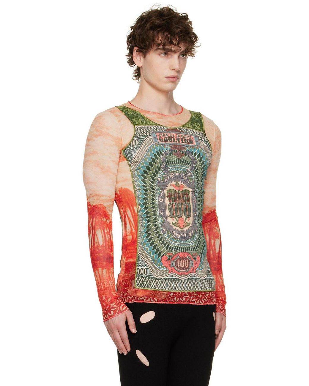 Jean Paul Gaultier Orange Multi-print Long Sleeve T-shirt