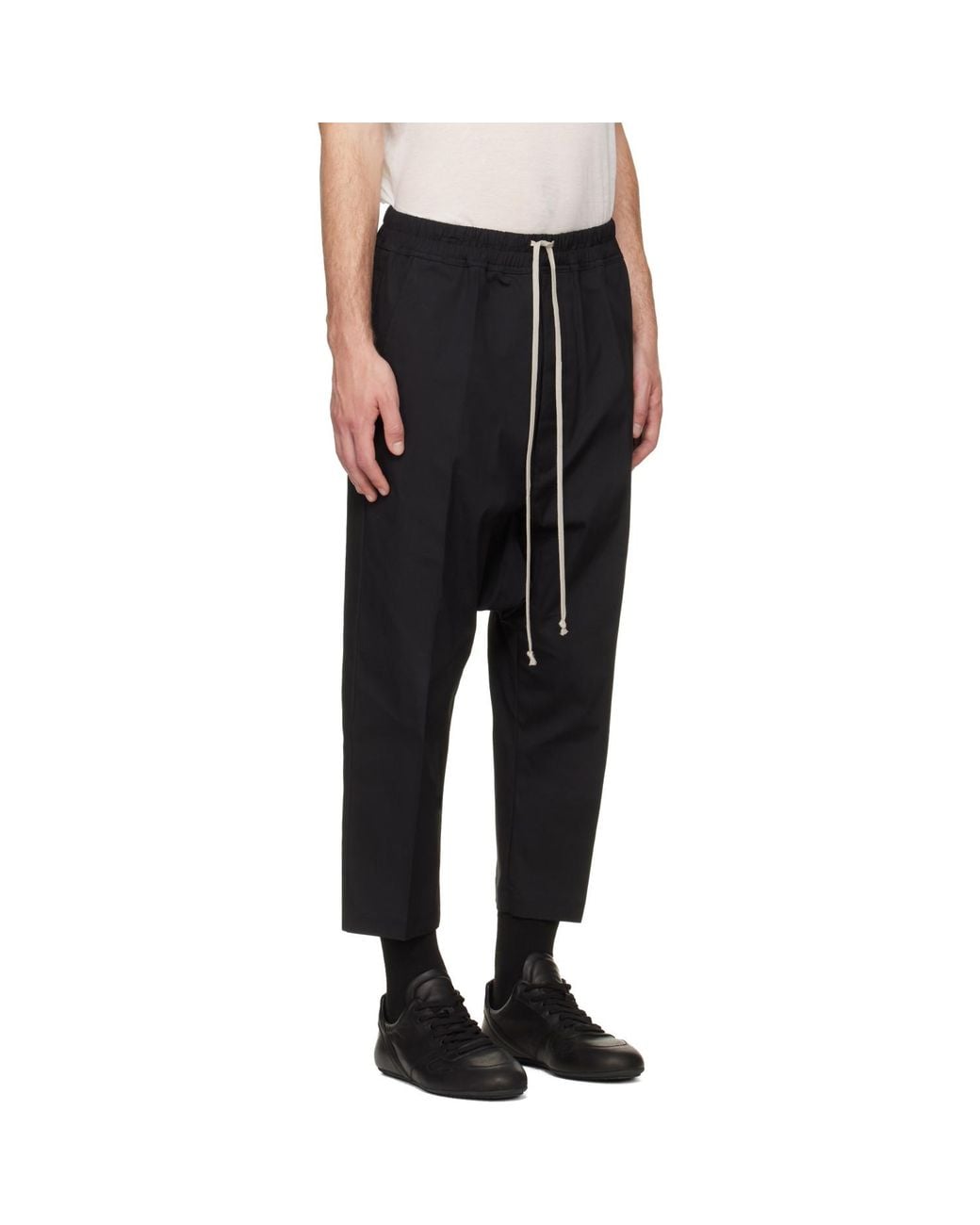 Rick Owens Black Tower Drawstring Cropped Trousers for men