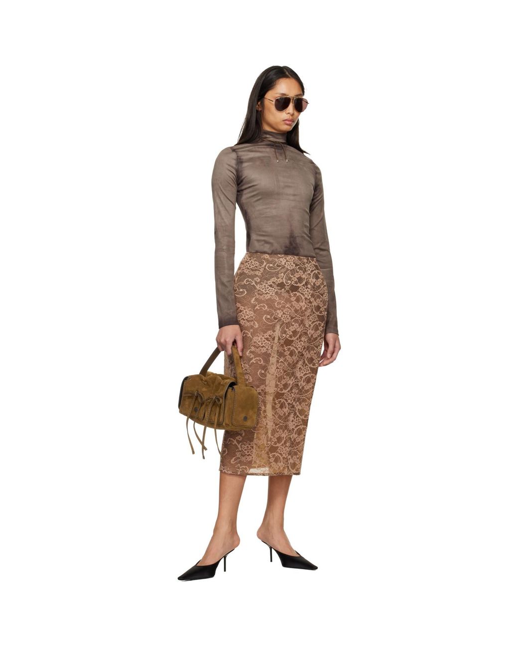Acne Brown Printed Faux-Suede Top