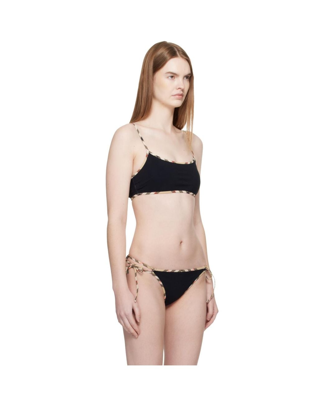 Burberry Black Check Trim Bikini Top