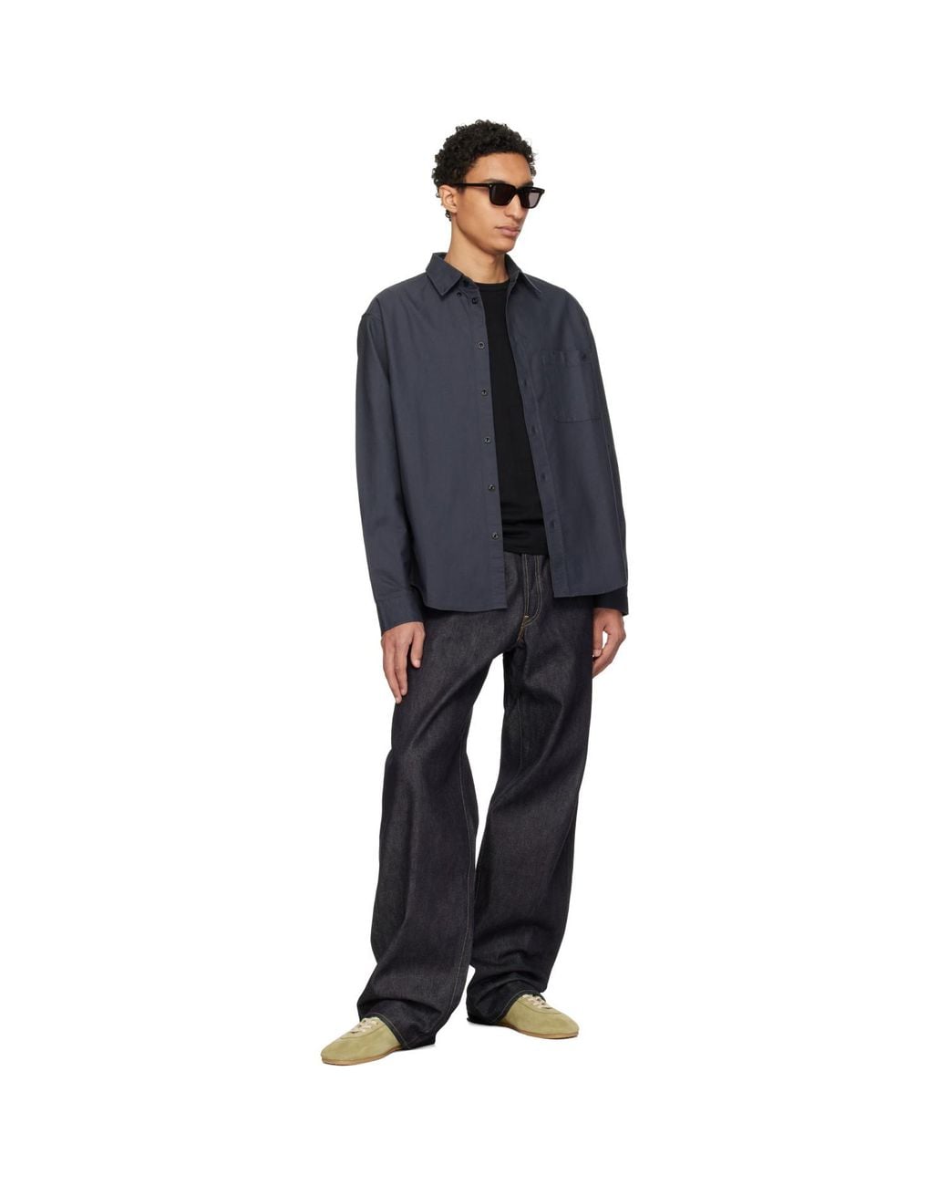 Merz B. Schwanen Black Button-Down Cotton Oxford Long Sleeve Shirt for men