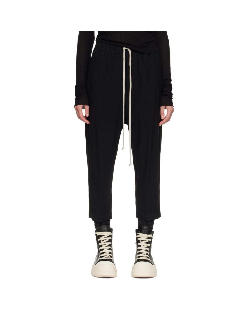Rick Owens Black Drawstring Astaires Cropped Trousers