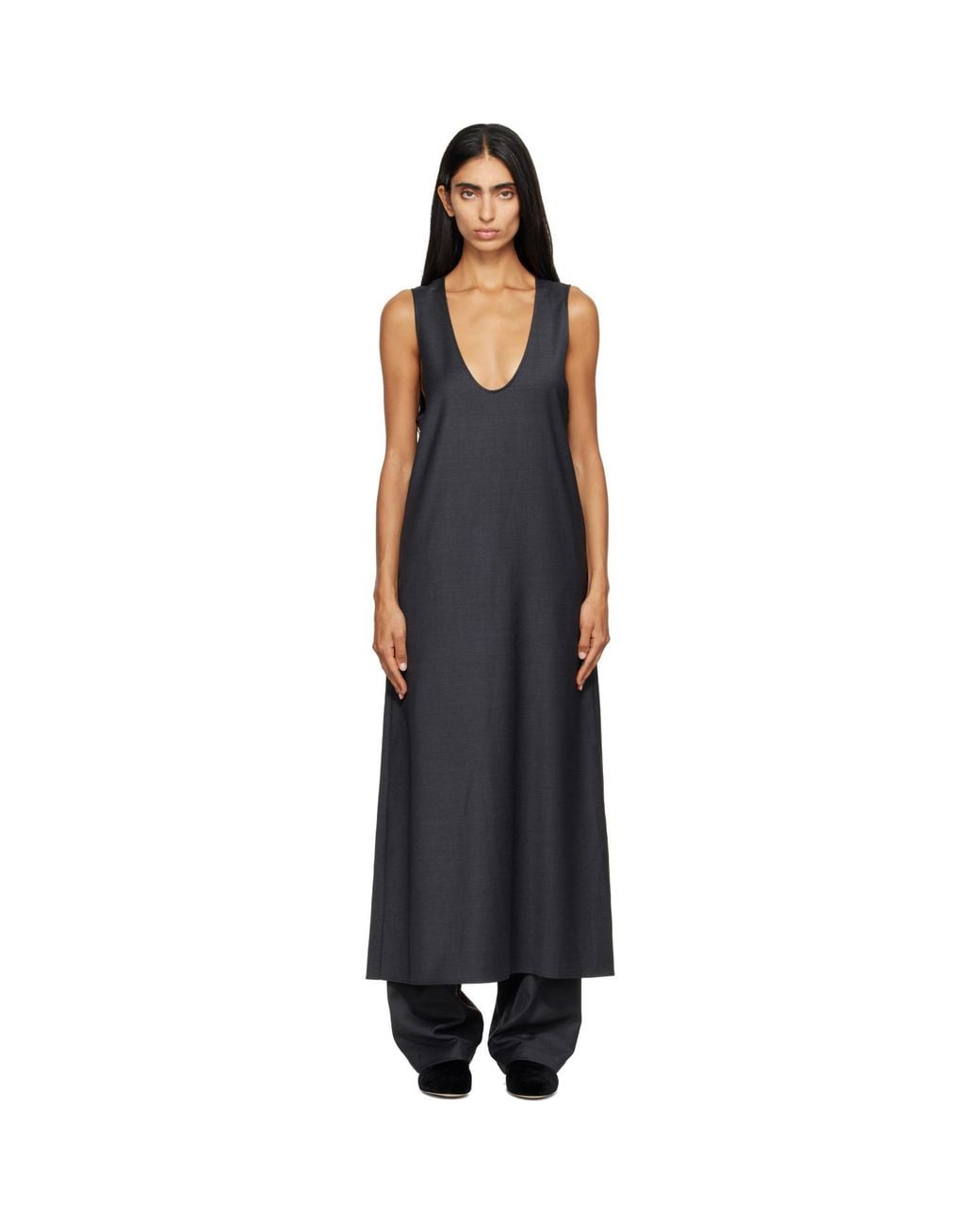 Ssstein Black Wool Silk Sleeveless Onepiece Maxi Dress