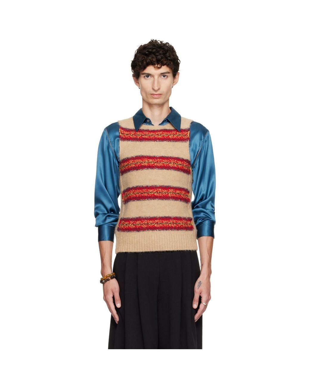 Dries Van Noten Black Jacquard Wool Sweater Vest for men