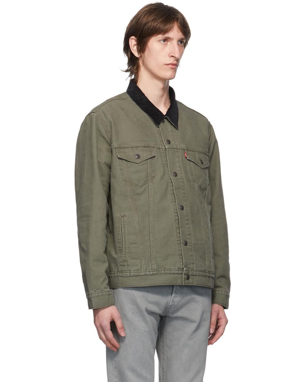 Green Canvas Lined Trucker Jacket 
