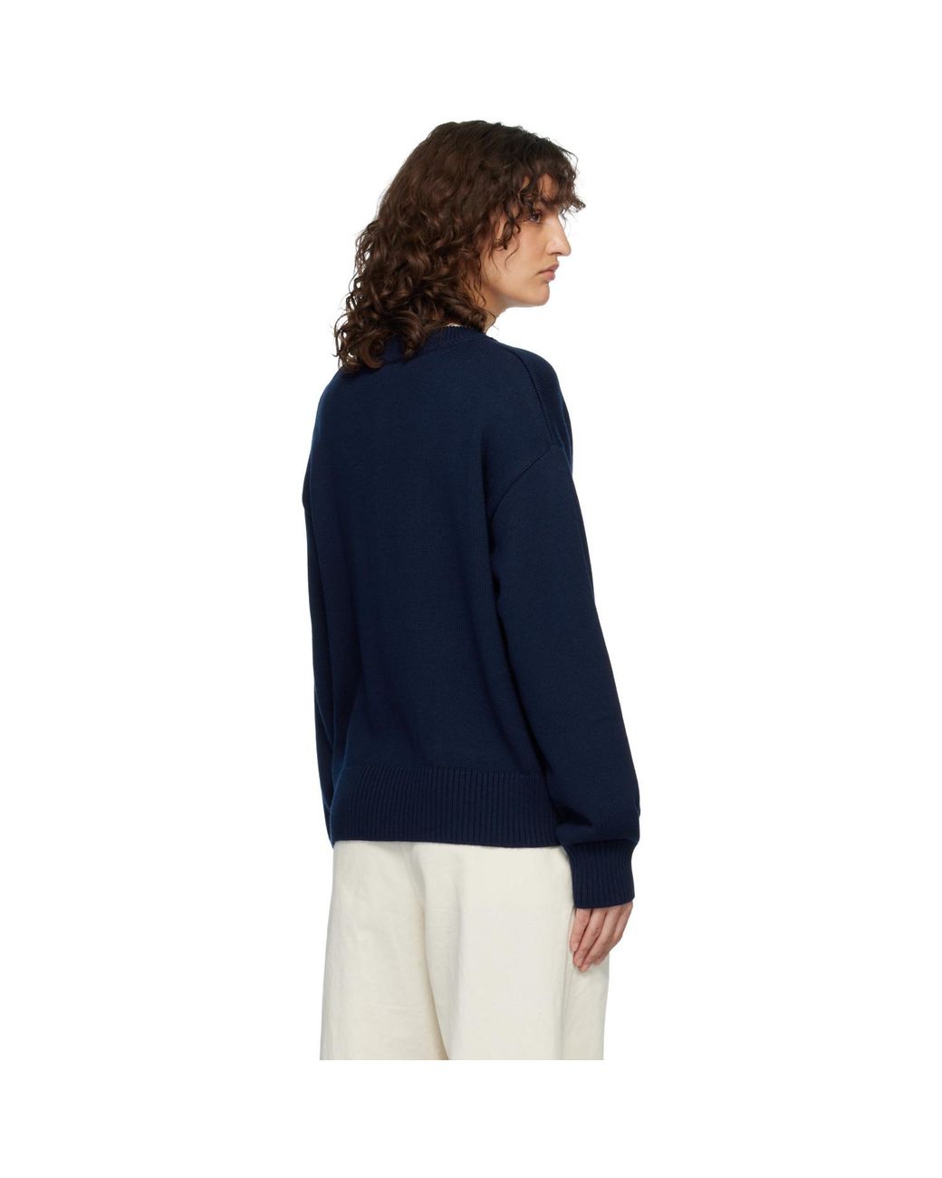 AMI Blue Wool Crewneck Ami De Coeur Cardigan