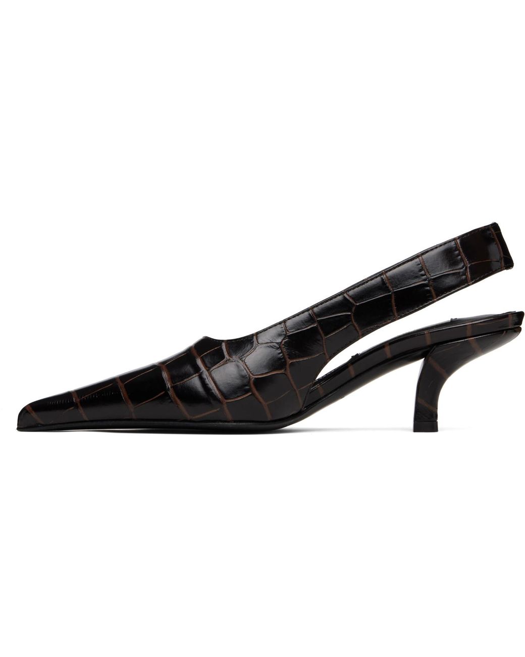 Totême Black Classic Croco-Embossed Slingback Heels