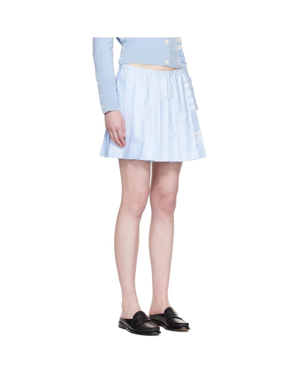 Thom Browne Blue Oxford 4-Bar Drawstring Pleated Miniskirt