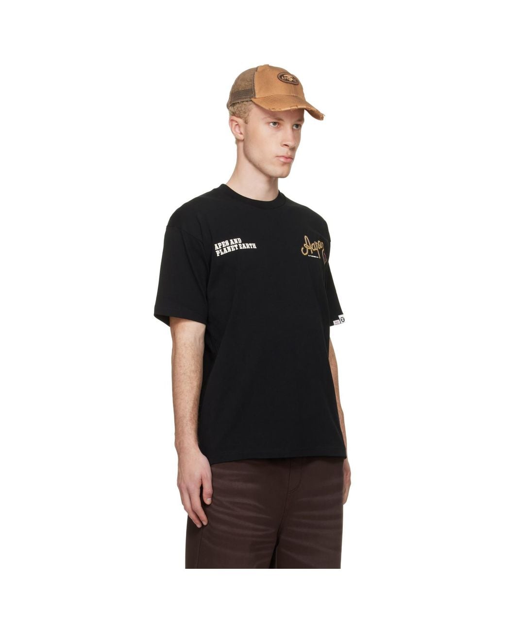 Aape By A Bathing Ape Black 'Aape' Theme Main T-Shirt for men