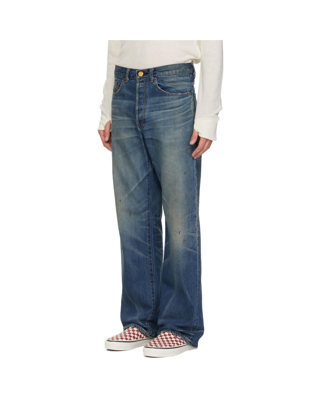KAMIYA Blue Distressed Straight Jeans for men
