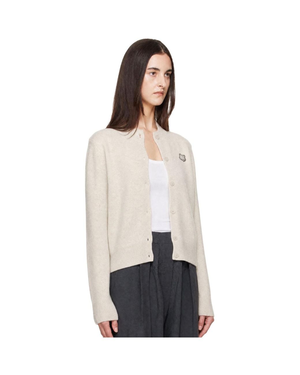 Maison Kitsuné White Fox Head Lambswool High Neck Cardigan