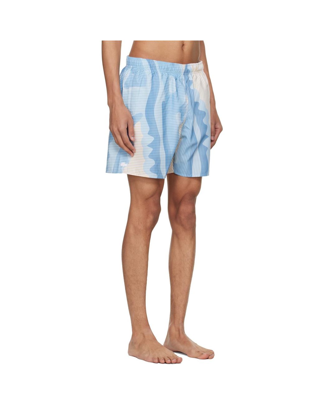 Lacoste Blue Mid Length Striped Swim Shorts for men