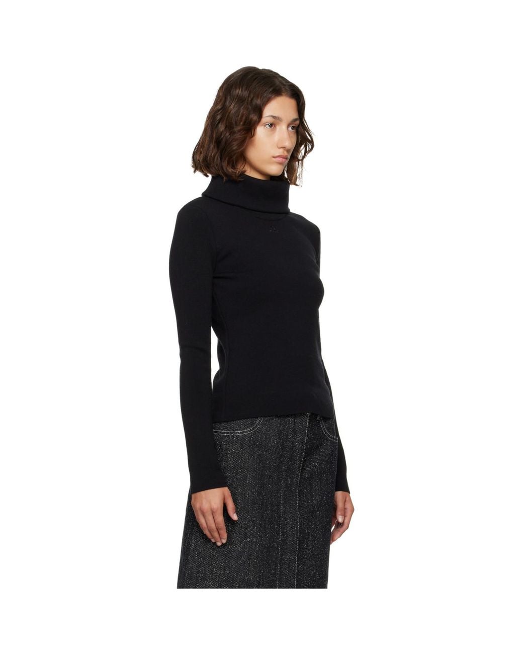 Courreges Black High Collar Merino Wool Sweater