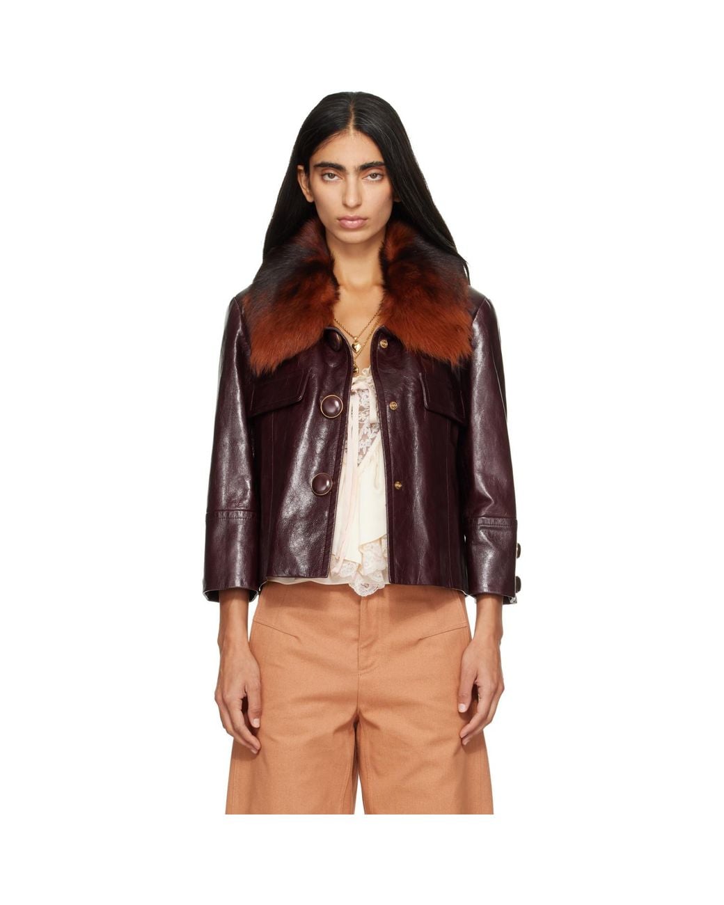 Chloé Red Cropped Leather Jacket