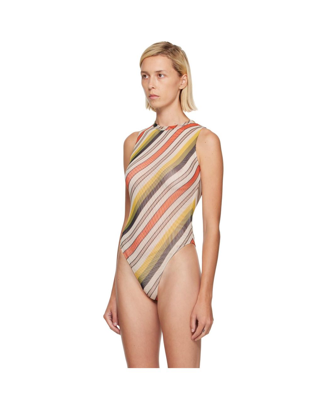 Jean Paul Gaultier Pink Mesh Tank Top Printed Retro Stripe Bodysuit