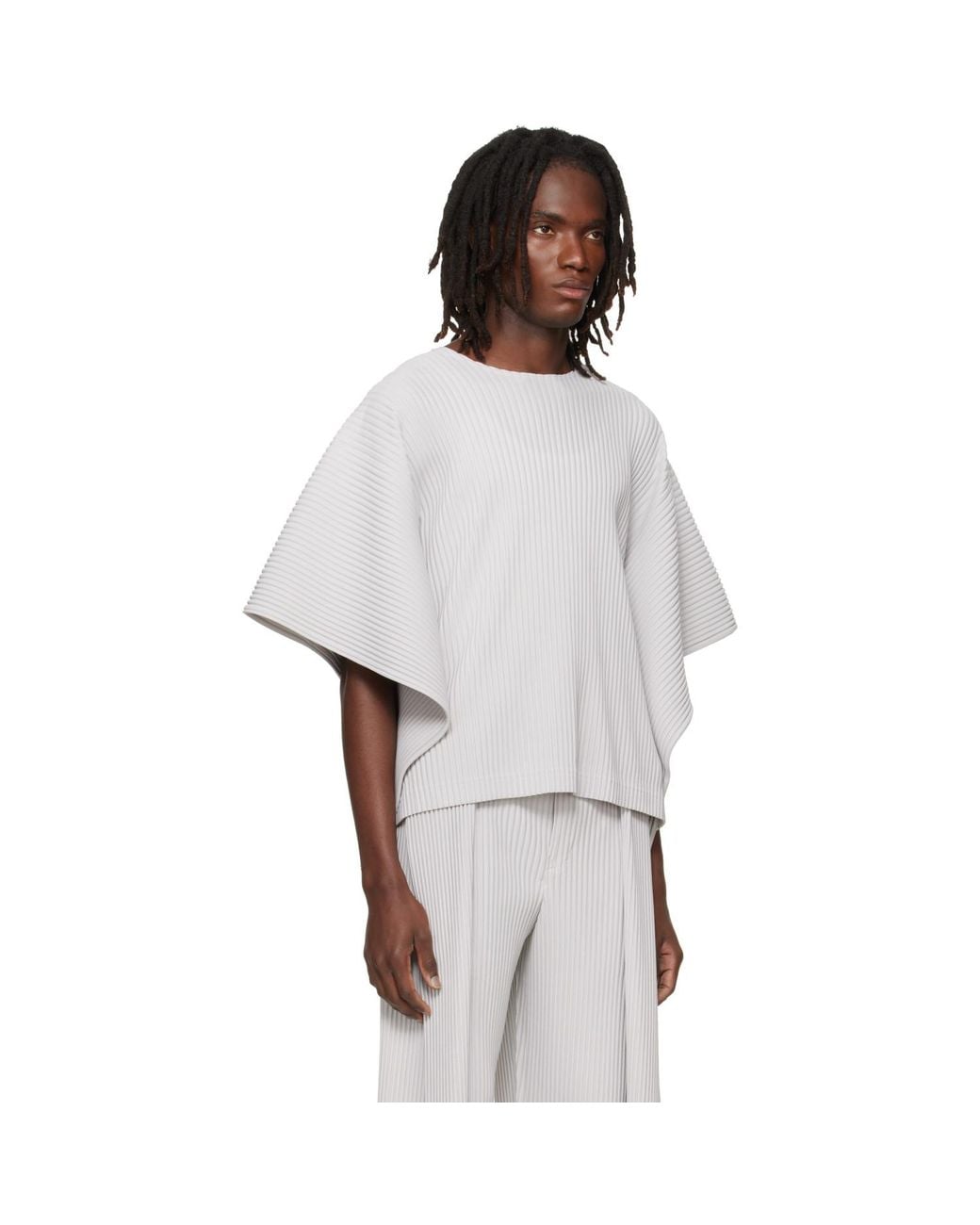 Homme Plissé Issey Miyake White Motion Blur Top for men