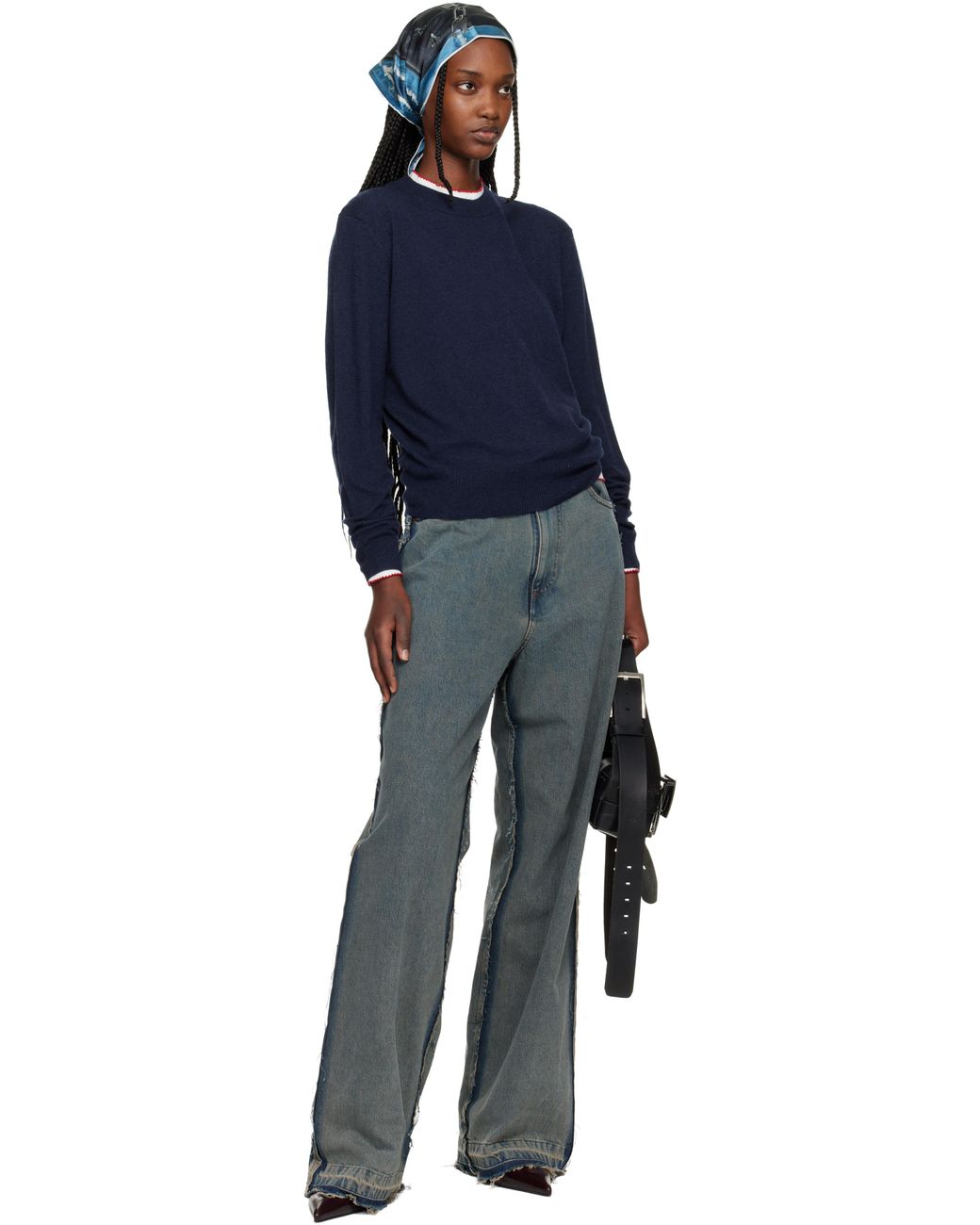 Acne Blue Printed Silk Scarf