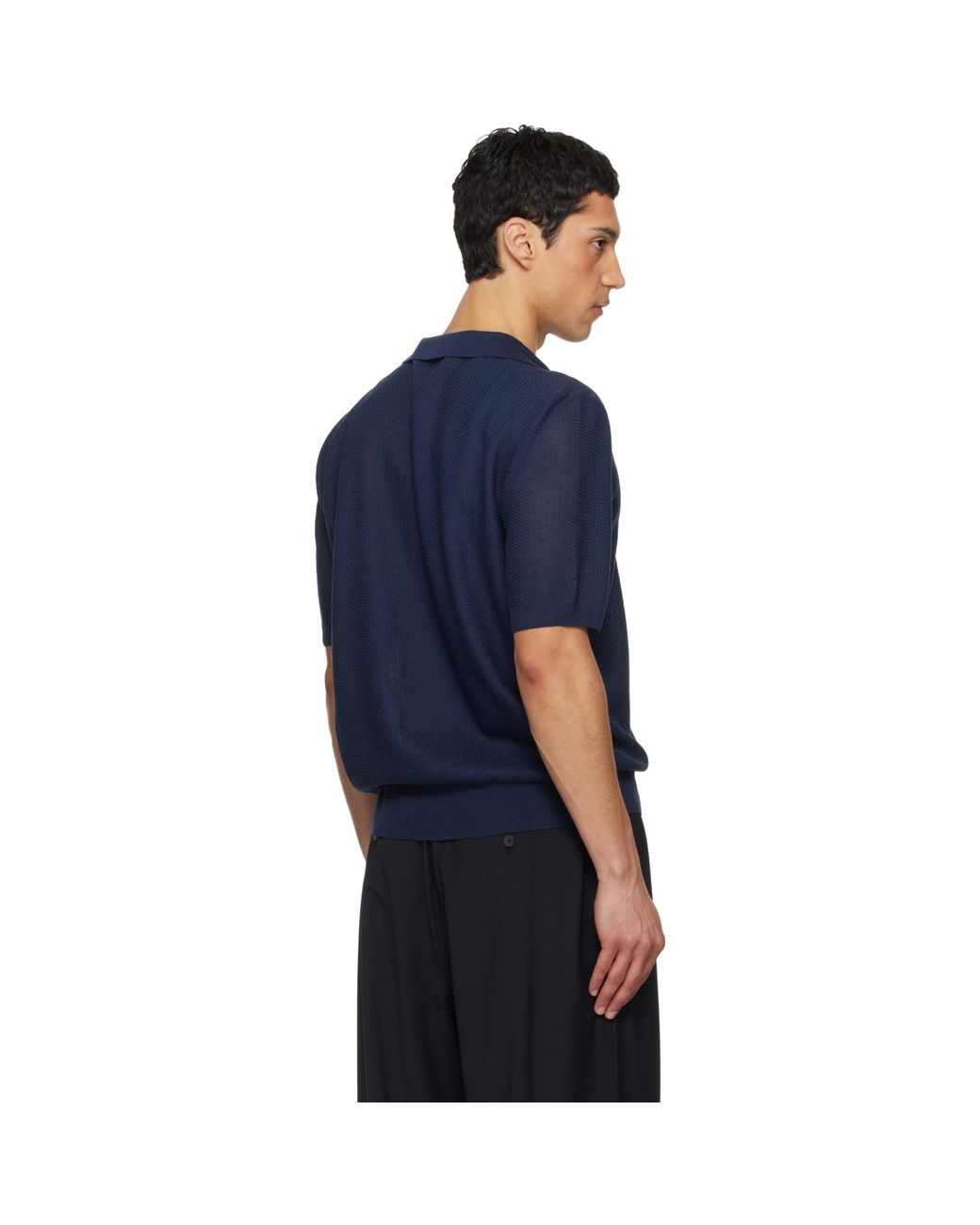 LE17SEPTEMBRE Blue Layered Neck Knit Polo for men