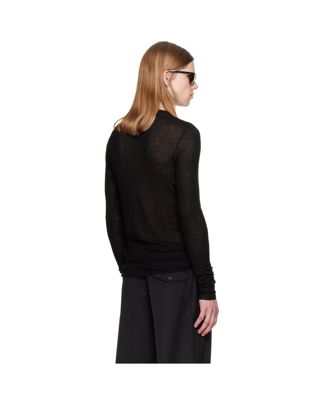 TONYWACK Black Sheer Wool Ribbed Knit Sweater for men