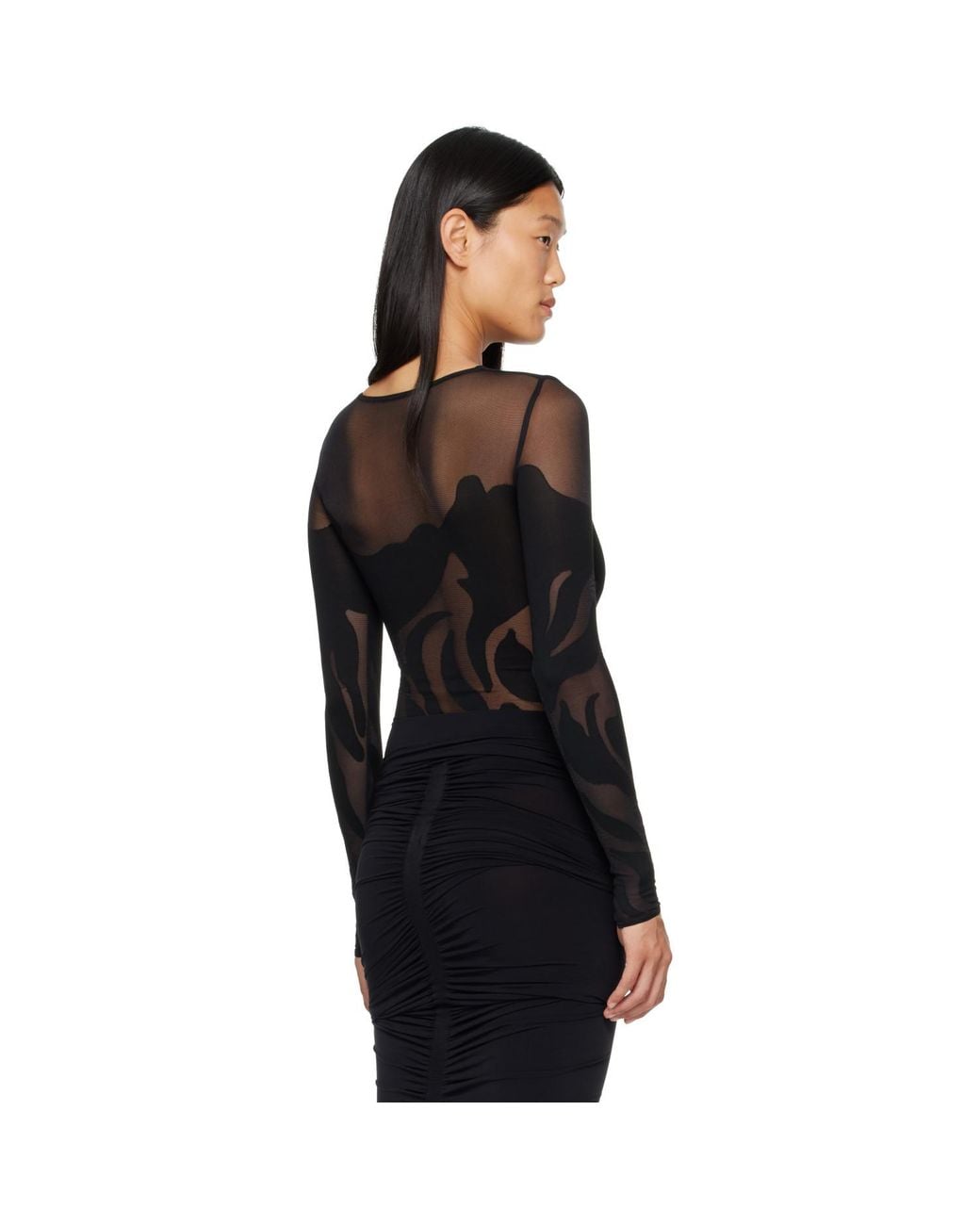 Wolford Black Rose Shadow String Bodysuit