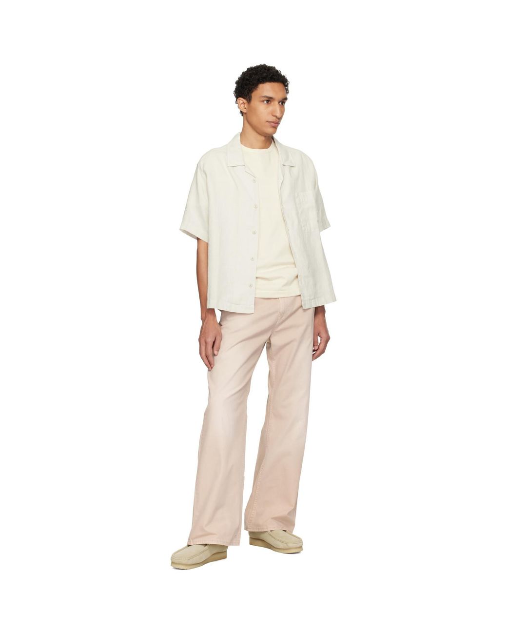 Merz B. Schwanen Natural Off- Linen Bowling Shirt for men