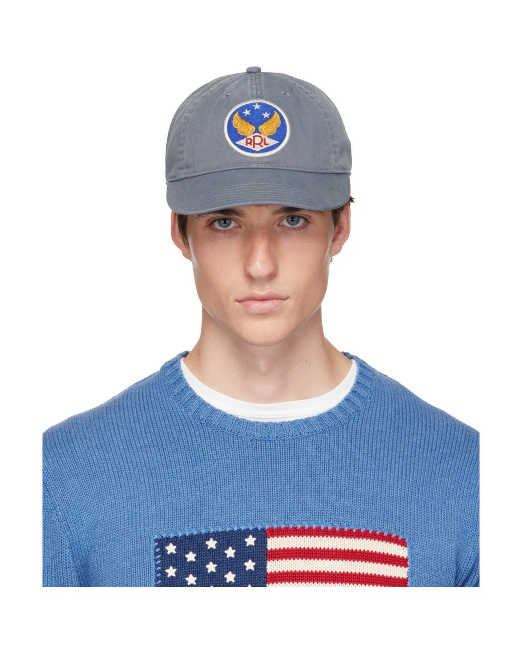 RRL Blue Winged-Logo Twill Ball Cap for men