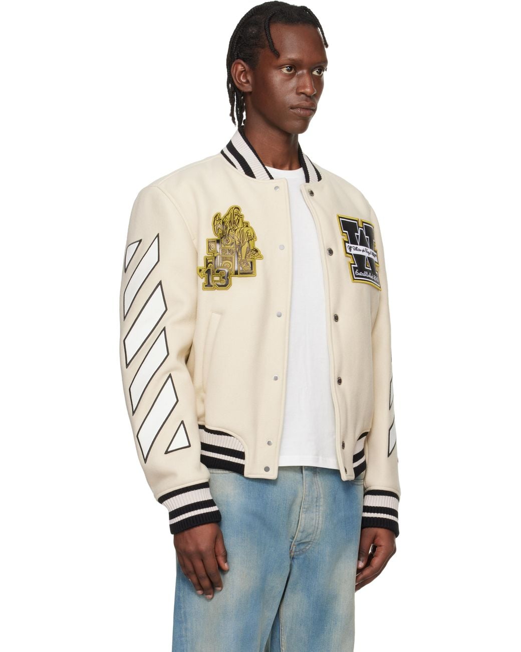 Off-White c/o Virgil Abloh Multicolor Lion Wool Varsity Bomber Jacket for men