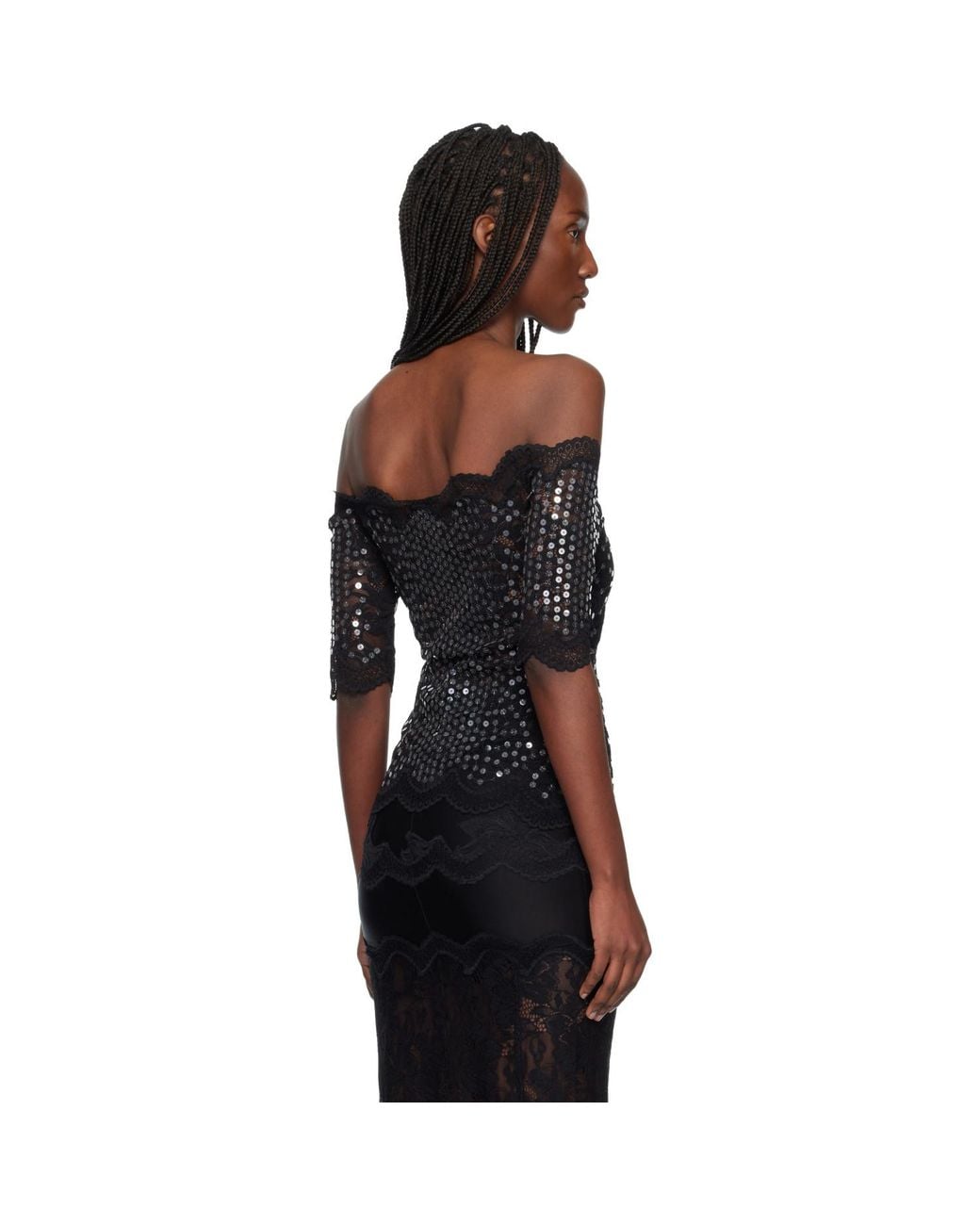 Rabanne Black Off The Shoulder Lace Top