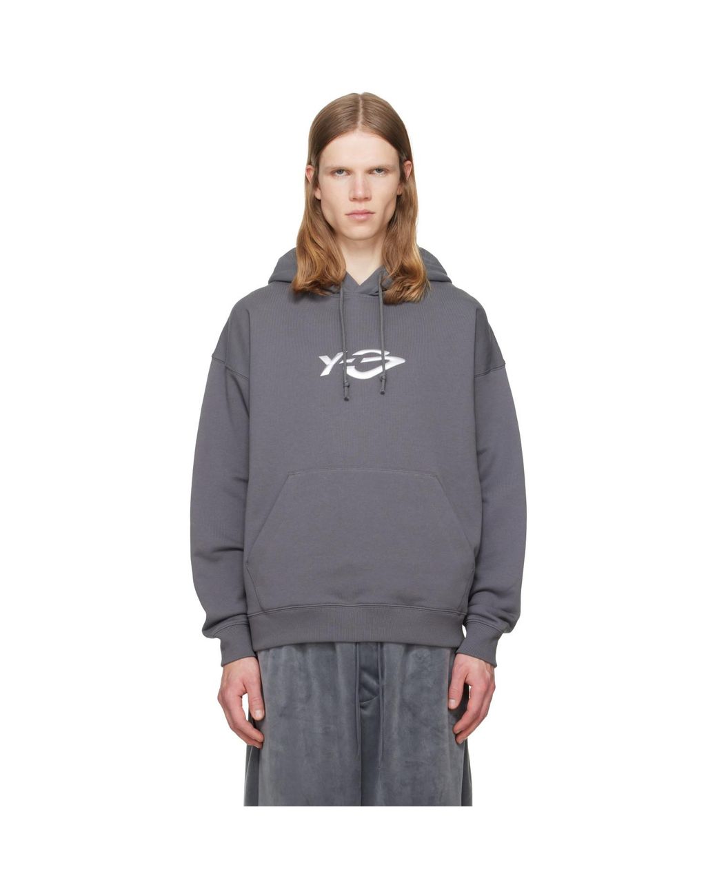Y-3 Gray French Terry Liquid Logo Hoodie for men
