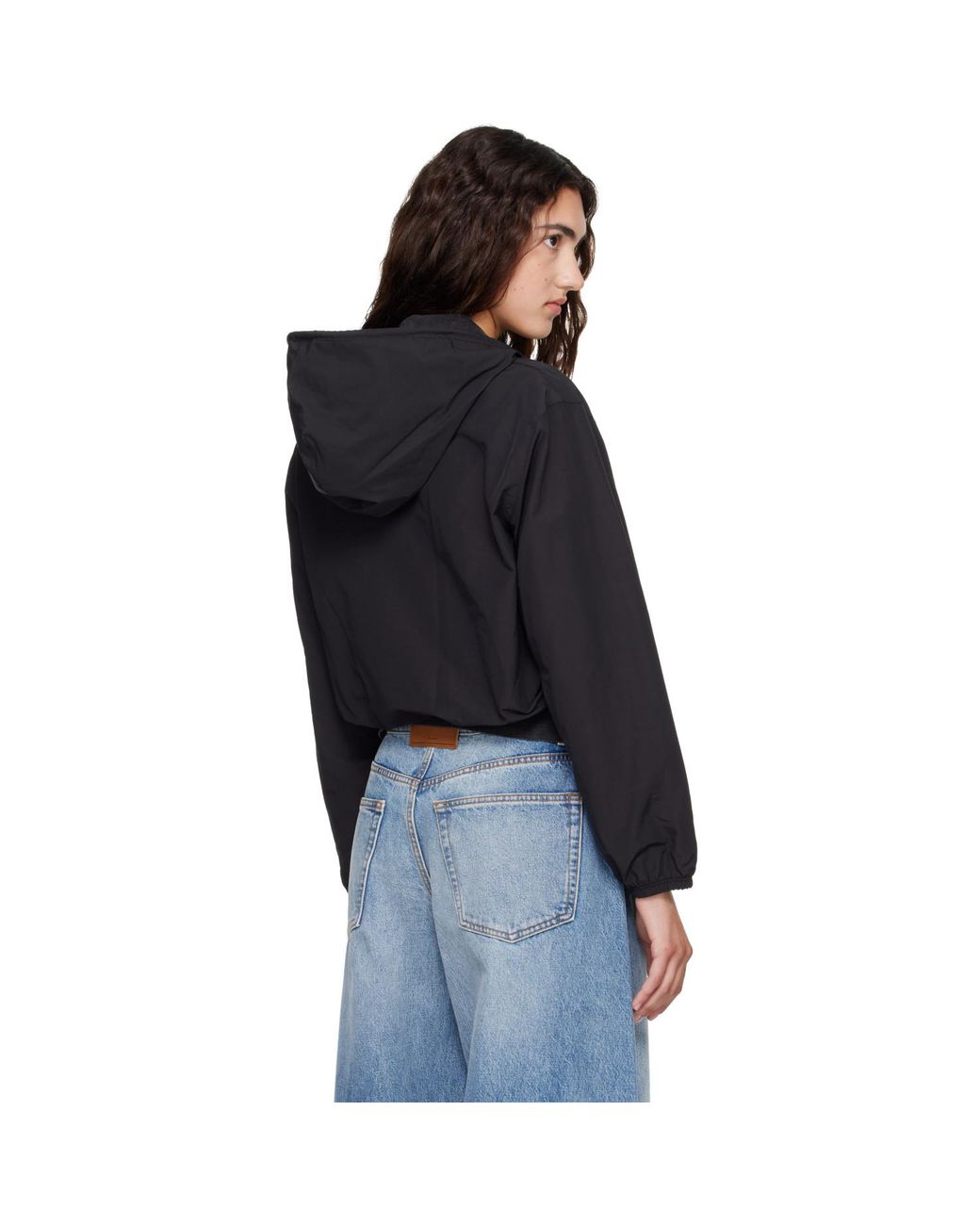 Alexander Wang Black Crystal Hotfix Drawcord Cropped Zip-Up Hoodie