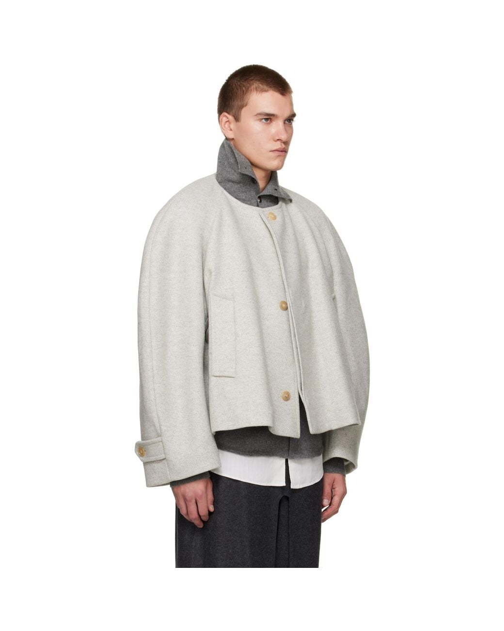Hed Mayner Gray Herringbone Coat for men