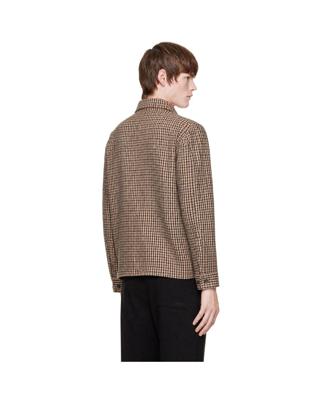 Boss Brown Relaxed-Fit Wool-Blend Vichy Check Jacket for men