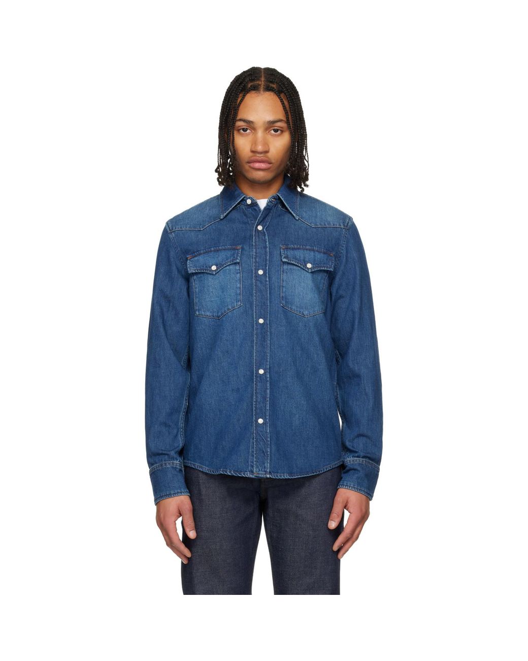A.P.C. Blue Western Denim Shirt for men