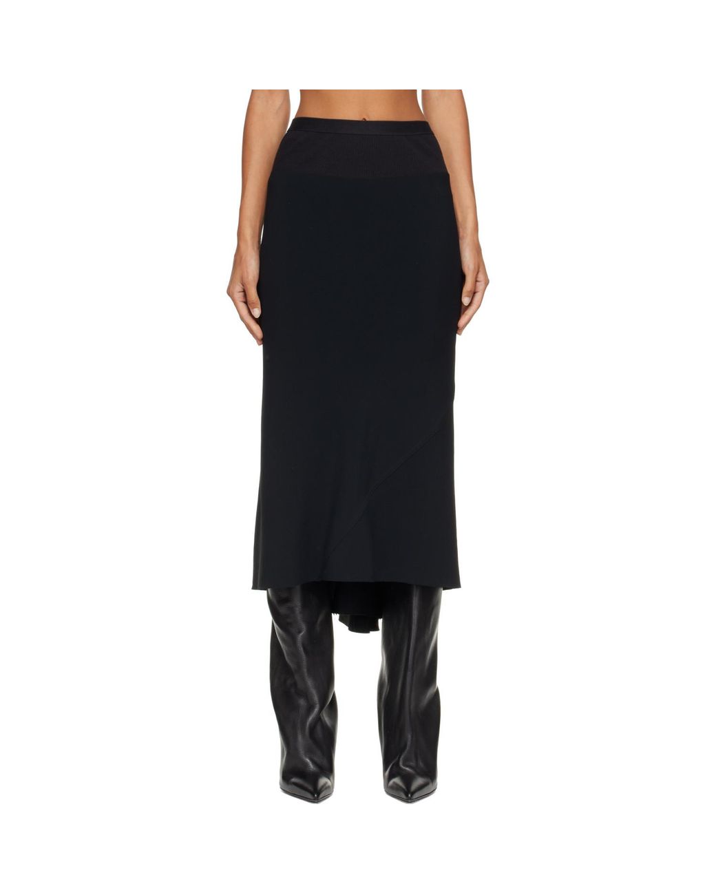 Rick Owens Black Tower A Line Bias Midi Skirt