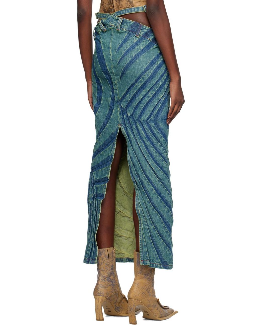 MASHA POPOVA Blue Ssense Exclusive Big Heart Denim Midi Skirt