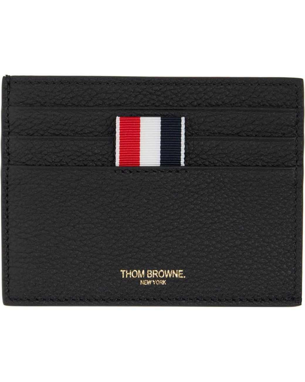 Thom Browne Black Soft Pebble Grain Note Compartment Card Holder for men