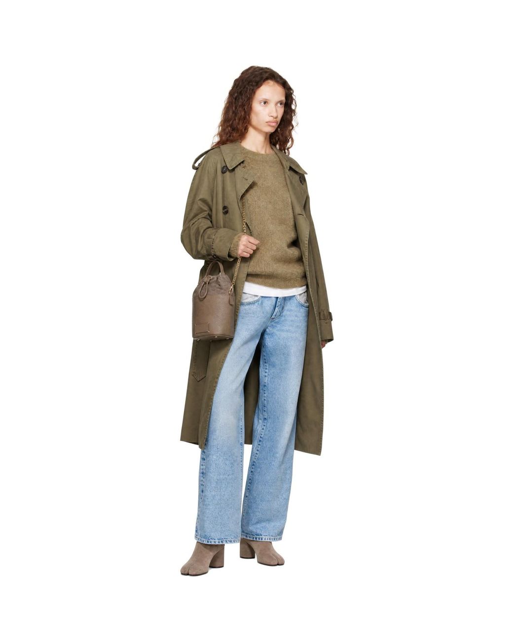 Maison Margiela Green Khaki Double-Breasted Trench Coat