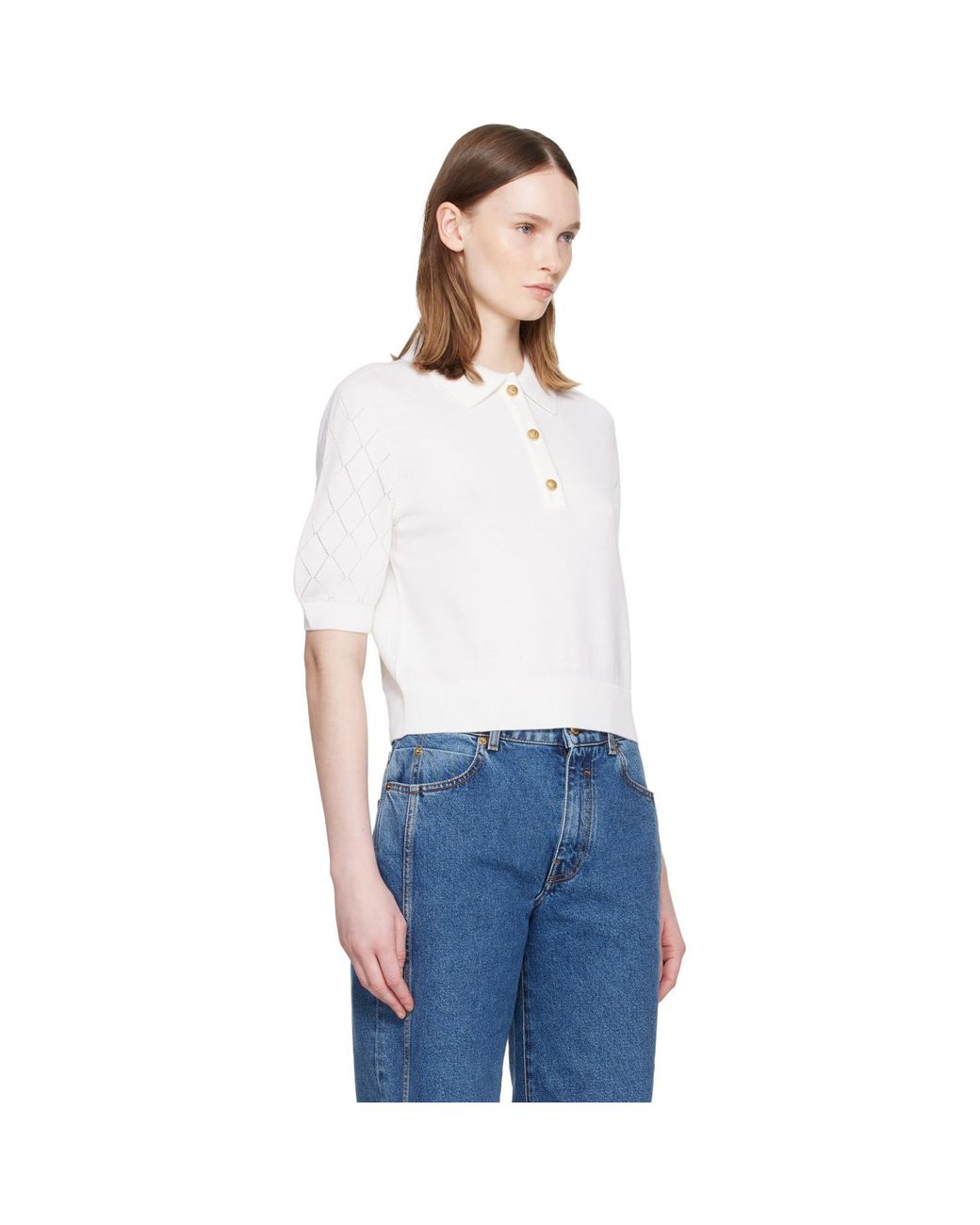 Balmain White 3-Button Quilted Polo