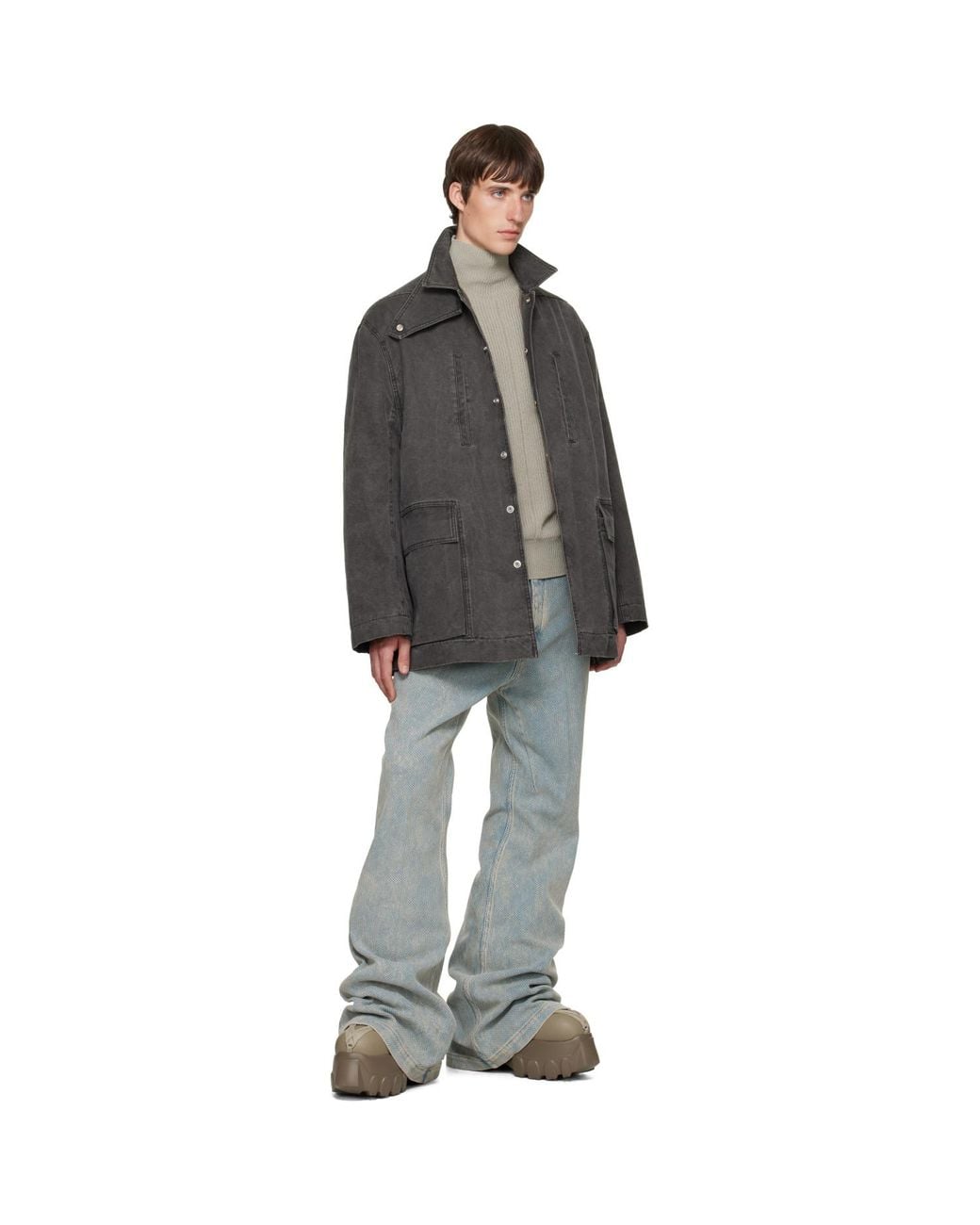 Rick Owens Black Tower Collared Mac Jacket for men