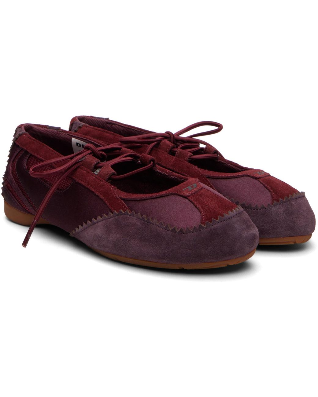 DIESEL Red Burgundy D-Mile Lace-Up Ballerina Flats