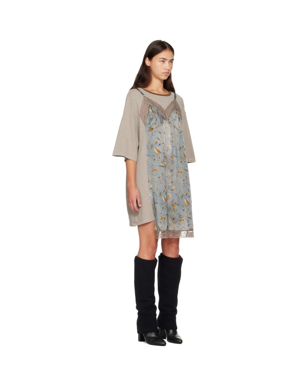 R13 Gray Oversized Tee Slip Midi Dress