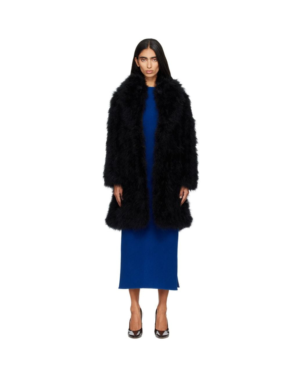 Yves Salomon Blue Feather Coat