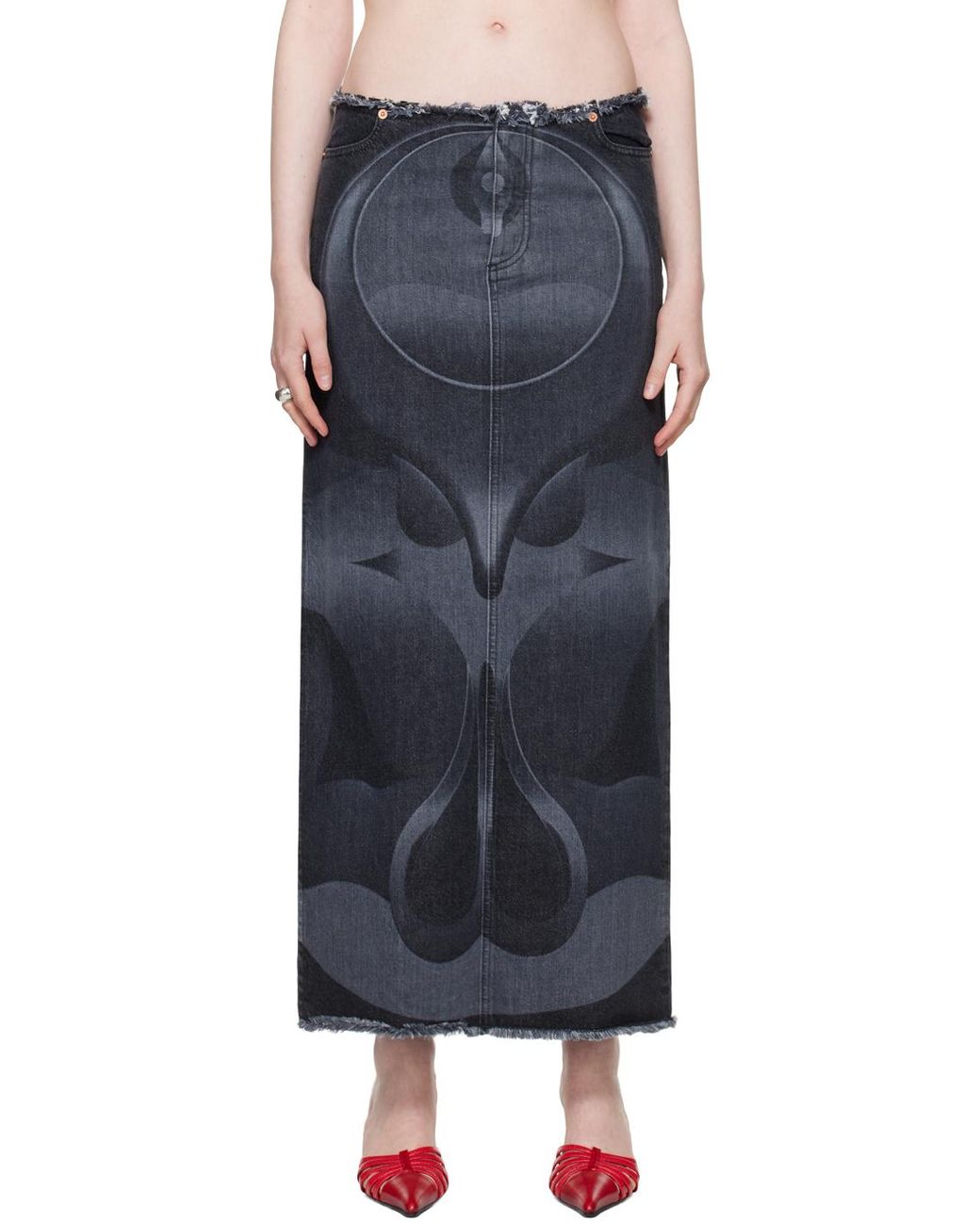Conner Ives Ghulam Denim Midi Skirt in Black | Lyst UK 